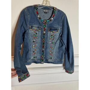 Vintage 90s Berek Jacket PL Sequin Embellished  Denim Colorful Artsy Bedazzled